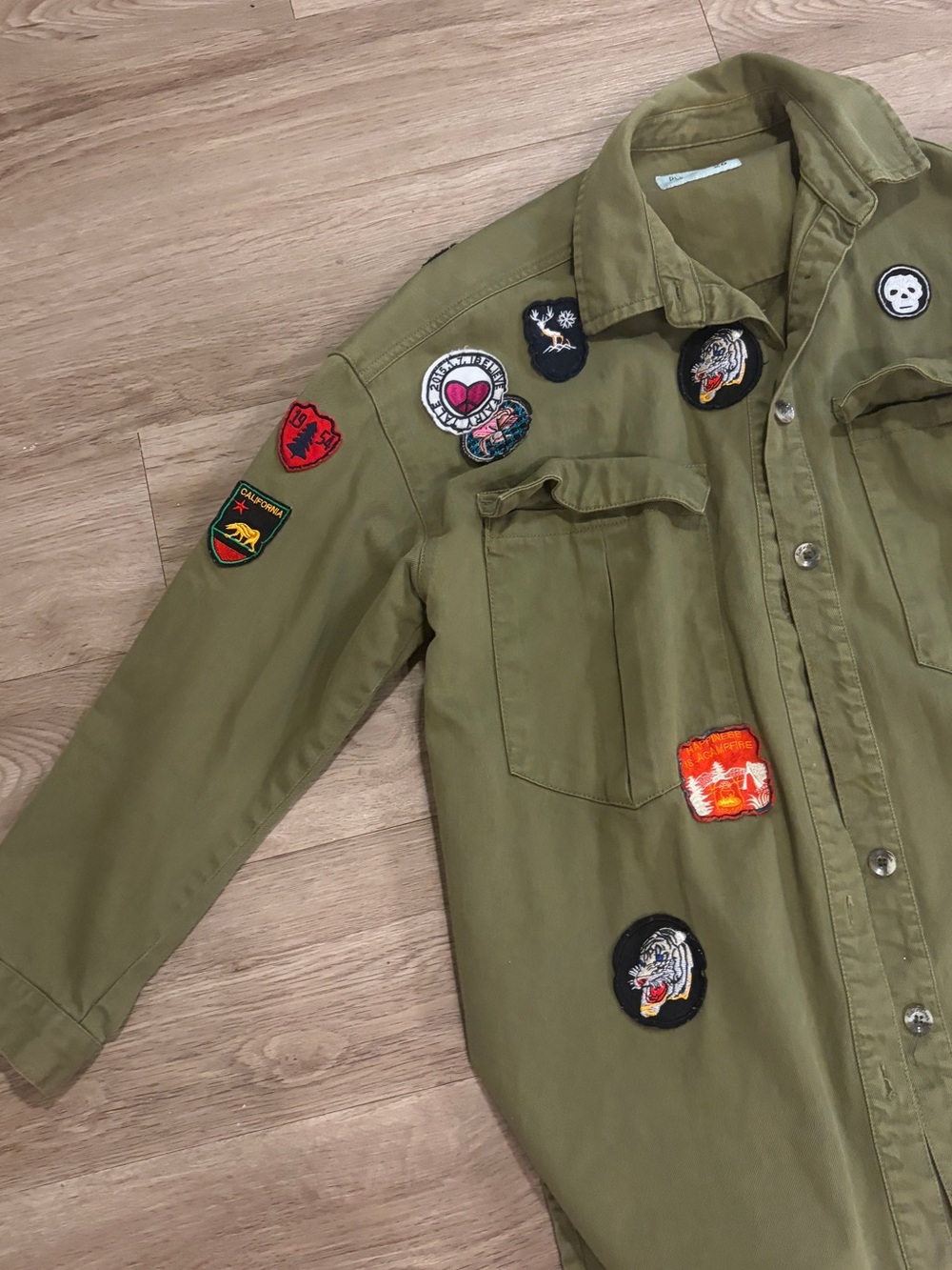 Pull&Bear Olive Green Patchwork Military Jacket - Picture 3 of 7